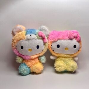 2 Sanrio Hello Kitty 7" Rainbow Teddy Bear Costume Plush Collectible Plushies